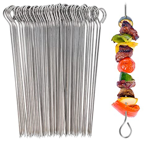 UCEC Schaschlikspieße aus Edelstahl, 50 Stück, 15 cm lang, für Roulade, Cocktail oder kleine Gemüsespieße