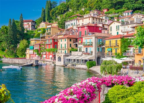Lake Como Puzzle 1000 Teile Erwachsene | Tipps zu den Buchstaben des Rückens/Abschnitte A-D, großes Poster, Größe 70×50cm, staubfrei, Familienaktivität für drinnen
