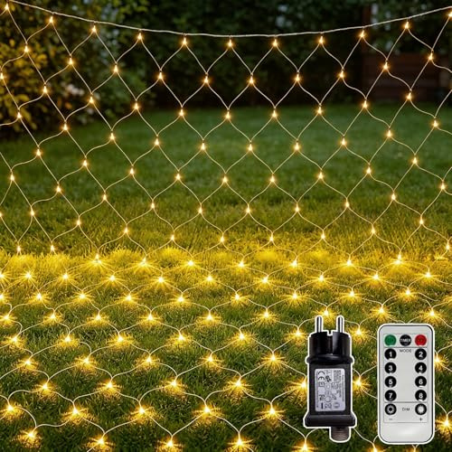 Soagrc LED Lichternetz Außen 3x2m 200 LEDs warmweiß, Lichterkette Außen mit Fernbedienung & Timer, IP67 wasserdicht, stimmungsvolle Weihnachtsbeleuchtung für Garten, Balkon & Hochzeit