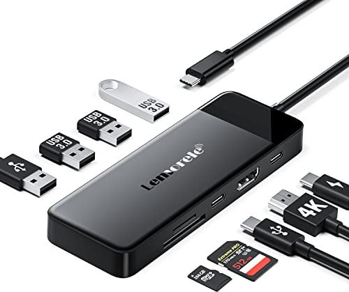 Lemorele USB C Hub -Docking Station 10 in 1, USB C Adapter mit 4K HDMI, 3 USB-A 3.0, 100W PD, Daten Port 3.0/2.0, SD/TF, Docking Station für MacBook Air/Pro,iPad, Windows,Switch,Chromecast