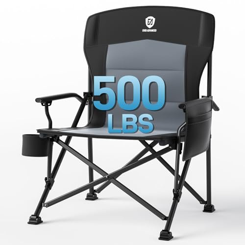 EVER ADVANCED Campingstuhl Faltbar 230KG Belastbar XL Klappstuhl 62cm Sitzbreit mit Seitentasche Getränkehalter Übergroß Faltstuhl Angelstuhl für Camping Outdoor Balkon Garten