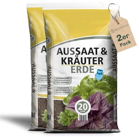 Anzuchterde torfreduziert 40 Liter (2 x 20 Liter) - Aussaaterde für Samen - optimale Versorgung durch perfekte Zusammensetzung - Kräutererde Blumenerde Pflanzerde für Blumen und Kräuter