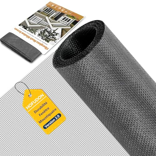 HOFUDON Upgrades Fliegengitter Meterware 120x250 cm, Fiberglas Fliegennetz | Stabil & Reißfest, Zuschneidbares Fliegennetz, UV-Beständig, Ersatz Fliegengitter für Balkontür, Fenster - Grau