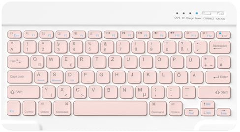 HZD Bluetooth Tastatur, Bluetooth Keyboard, German Layout QWERTZ Lightweight Portable Wireless Keyboard for iPhone, iPad, Samsung, Lenovo, Huawei, Kompatibel Windows, Android, IOS