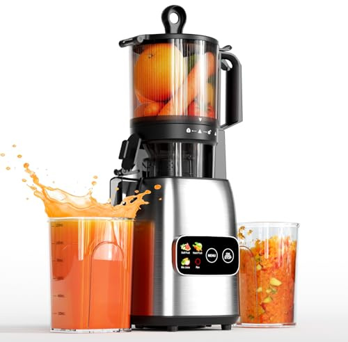 Kismile Slow Juicer Entsafter, Touchscreen, 135 mm Einfüllschacht, 300 W | BPA-freie Teile, leiser Motor, hohe Saftausbeute, einfache Reinigung, schlankes Design für Obst und Gemüse