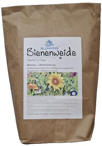 1kg Bienenweide Nektar & Pollen Blühmischung Blumenmischung Blumenwiese für bis zu 1000m² von BLÜHKING®