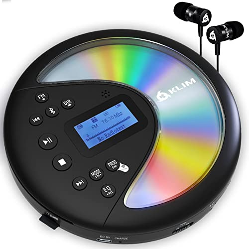 KLIM Discover - Tragbarer CD-Player mit langlebigem Akku - Mit Kopfhörern - Radio FM - Kompatibler MP3-CD-Player - SD-Karte, FM-Transmitter, Bluetooth - Ideal für Autos - Portable CD Player