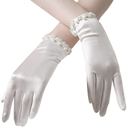 SUNTRADE Braut kurze Handschuhe, Handgelenk volle Finger Handschuhe für Hochzeitsoper Dinner Party Tanz (Satin)