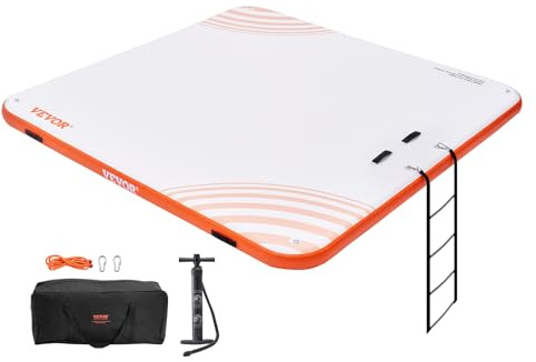 VEVOR Aufblasbares Schwimmdock, 2,13 x 2,13 m, aufblasbare Dockplattform, rutschfeste Wasser-Schwimmdockmatte mit tragbarer Tragetasche und Abnehmbarer Leiter, Schwimmplattform-Inselfloß für Pool