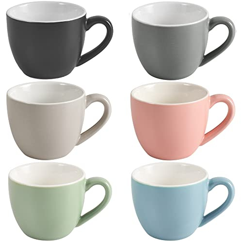 homEdge Mini-Espressotasse aus Porzellan, 90 ml, kleine Kaffeetassen, Demitasse für Espresso, Tee, 6 Stück, mehrfarbig