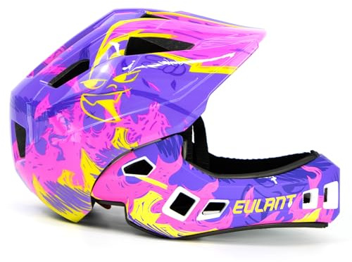 EULANT Fahrradhelm mit Kinnschutz für Kinder,Fullface Helm Kinder,Jungs Integralhelm für MTB BMX Downhill Cross Inliner Skate, EIN-Knopf-Entfernen Kinnschutz & Hinterer Einsteller