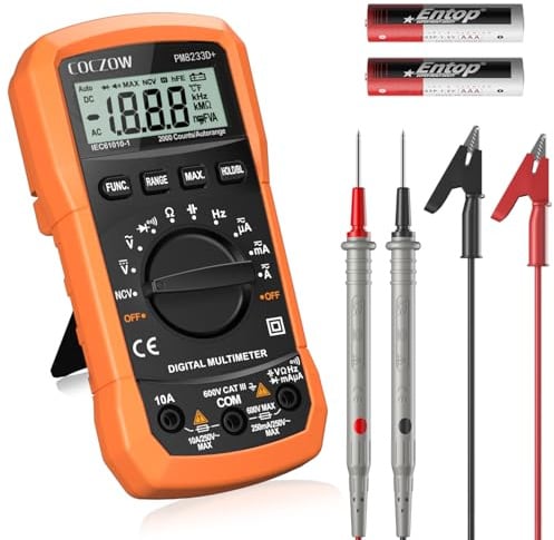 Digital Multimeter mit automatischer Bereichswahl, Multifunktionstester, der AC/DC Voltage, AC/DC Current, Widerstand, Durchgang, Kapazität, Frequenz und Diodentests, Datenhaltung und NCV misst.