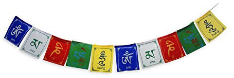 Mini-Gebetsfahne I Bedruckt mit Mantra 'Om mani padme hung' I 10 Fähnchen I Bandlänge ca. 90 cm I Handmade in Nepal I Fair Trade