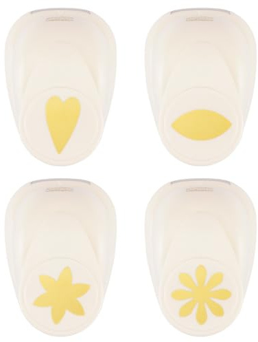 Vaessen Creative Stanzer Set - Motivstanzer - Herz, Blumenblatt, Blume, Gänseblümchen - 4 Stück - Tonpapier und Bastelmaterial bis zu 250 g/m² - zum Basteln Mit Papier und Scrapbooking