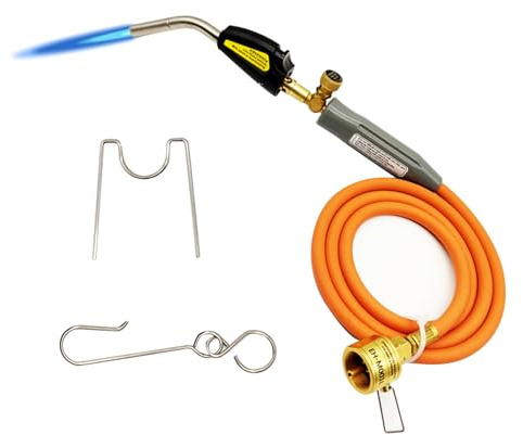 MAPP Gasbrenner Propangasbrenner mit 1,5m Schlauch und verstellbarem Flammenventil Messingspitze CGA600-Schnittstelle zum Löten, Anzünden, Grillen