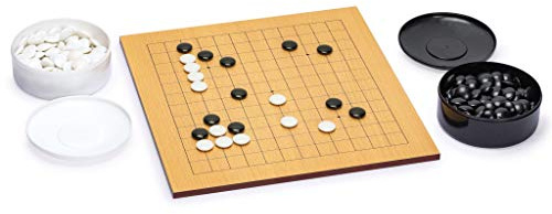 Yellow Mountain Imports Buchenholz-Furnier 1cm Geätztes Wendbares 9 x 9/13 x 13 Go-Spielbrett-Set für Anfänger mit Doppelt Konvexen Melamin-Steinen
