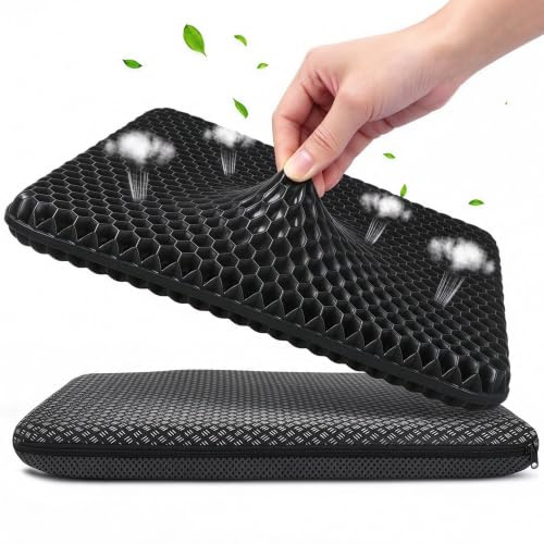 Orthopädisches Gel-Sitzkissen, 2-Lagig Extra Dick, Rutschfest, Waschbar | Atmungsaktives Sitzkissen mit Wabenstruktur für langes Sitzen, Büro, Gaming, Rollstuhl, Auto, Unterwegs(47 × 44 × 4)