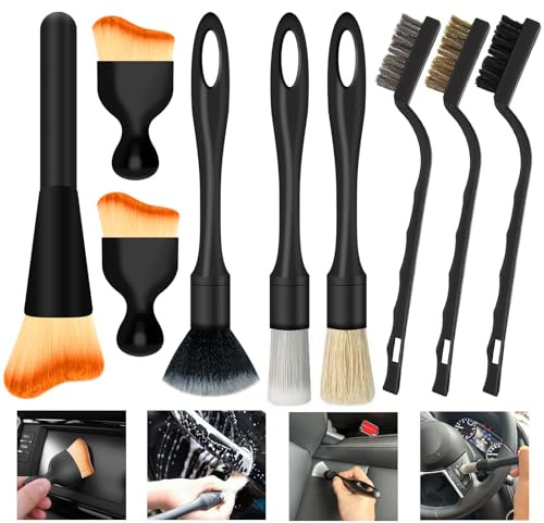 Behiruch Detailing Pinsel Set,9 x Auto Detailingbürste in Hart-Mittel-Weich | Staubbürste Auto zur Professionellen Autopflege Innen & Außen für Auto Armaturenbrett, Lüftungsdüsen und Motorrad