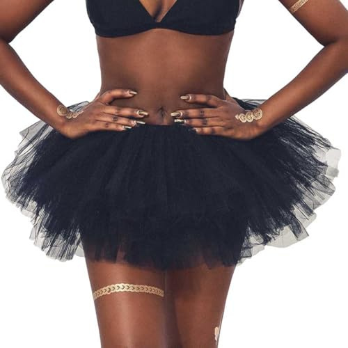 Ushiny Tütü Damen Tüllrock Minirock Petticoat Tutu Unterrock Klassisch Elastisch 6 Lagig Tülle Ballet Tanzkleid Unterkleid Cosplay Minirock