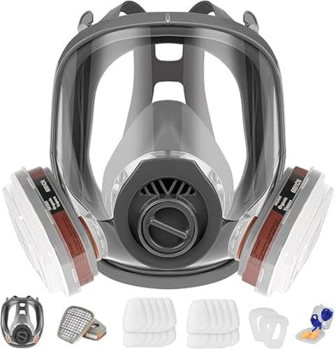 Vollgesichtsmaske Atemschutzmaske,mit Filter Objektivschutz,Lackiermaske zum Farbsprühen, OrganischeDampf,Staub,Lackiermaske für Farbspritz, Graffit ,Epoxidharz, Schleifen,Schneiden und Schweißen