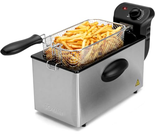 Bomann Fritteuse mit 3L Kapazität | Friteuse mit Fett | Friteuse Öl mit Kaltzonentechnik & Abtropfvorrichtung | stufenlos regelbareres Thermostat | Abtropfvorrichtung | 2000 Watt | Gastro | FR 2264 CB