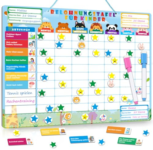 GutSache Belohnungstafel für Kinder[100 Aufgaben, 360 Magnete], Montessori Wochenplaner Kinder, Abwischbar, ADHS Hilfsmittel, Magnetische Wochenplanung, Magnetischer Wochenkalender für Kleinkind ab 3
