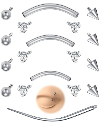 AVYRING 12 Stück Augenbrauen Piercing 16G Surgical Steel Rook Piercing Schmuck & Vertical Labret Lippenpiercing, 6mm 8mm 10mm Barbells für Lippe, Daith, Conch, Rook, Helix und Bauchnabel, Silber/Gold