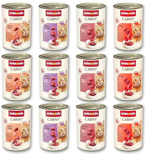 animonda Carny Adult Herzhafte Variation (12 x 400 g), Katzennassfutter für ausgewachsene Katzen, Nassfutter mit 100 % frischen, fleischlichen Zutaten, Katzenfutter ohne Getreide und Zucker