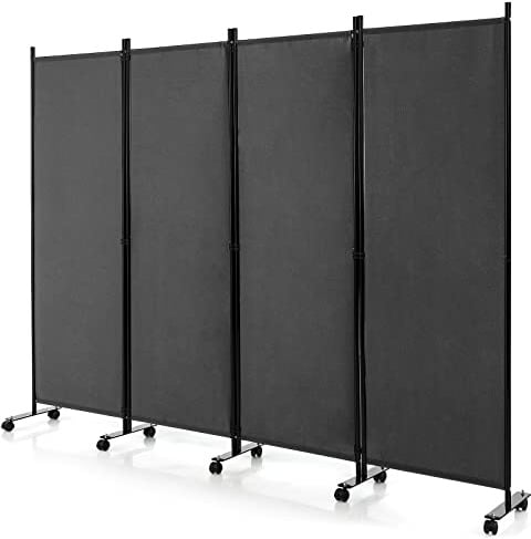 GIANTEX Paravent Raumteiler innen auf Rollen Trennwand Sichtschutz 4 teilig 225x173 cm Raumtrenner klappbar Spanische Wand freistehend mit Breiten Füßen Stellwand aus Stoff Privatschutz