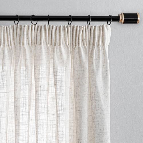 MYSKY HOME Gardinen und Vorhänge Wohnzimmer Gardine mit Kräuselband Schlaufenschal Vorhang 2er Set Gardine Halbtransparent Leinenoptik Curtains for Kinderzimmer, H 235 x B 140 cm, Leinenfarbe