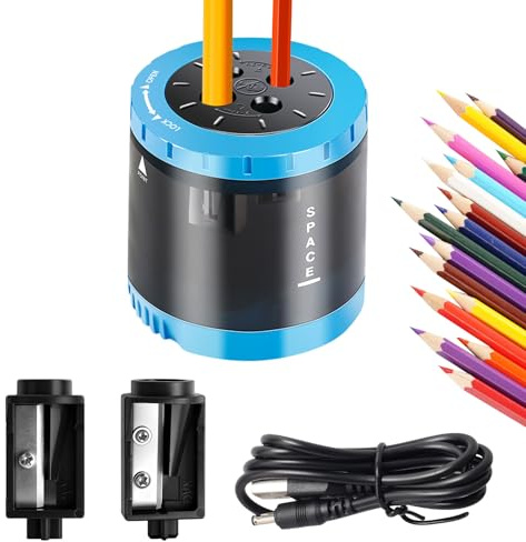Elektrischer Anspitzer für Kinder,Elektrischer Spitzer 4 Größen 6-12mm, 4-Loch Automatischer Bleistiftanspitzer Dicke und Dünne Stifte，Duale Stromversorgung für Kinder im Büro oder zu Hause (Blau)