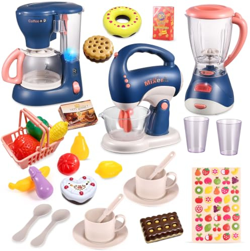 Küchengeräte Kinder Kinderküche Zubehör Spielzeug Set mit Kaffeemaschine, Mixer, Rührgerät,Spielzeug Rollenspiele Geschenke für Mädchen Jungen