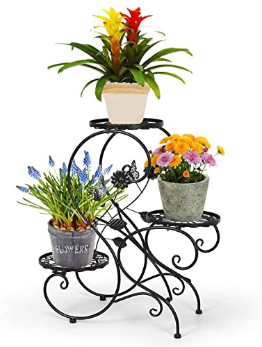 HLC 3 Töpf Metall Blumenständer Blumentreppe Pflanzer, S-förmig Schwarz