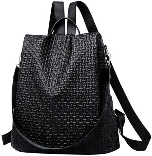 Wesoke Kleine Damenrucksack Geldbörse, Anti-Diebstahl-Rucksack für Damen, modischer wasserdichter PU-Leder-Reiserucksack für Damen, leichter Tagesrucksack Umhängetasche Handtasche, Schwarz