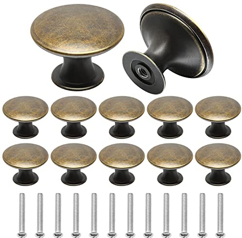 Juibao 12 Stück Bronze Schranktürknäufe, Pilz-Schubladenknauf, Einloch, runder Schubladengriff mit passenden Schrauben, Vintage Bronze