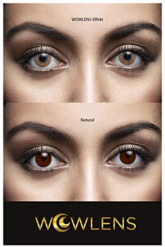 WOWLENS Sehr stark deckende und natürliche braune Kontaktlinsen farbig DUBAI BROWN + Behälter I 1 Paar (2 Stück) I DIA 14.00 I 0.00 Dioptrien I ohne Stärke