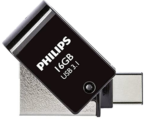 Philips 2-in-1 OTG Edition Ultra Speed USB-C/USB 3.1 duales USB-Flash-Laufwerk USB-Stick 16 GB für PC, Laptop, Computer, (Android) Smartphone, Tablet, Ultra Small, Lesegeschwindigkeit bis zu 180 MB/s