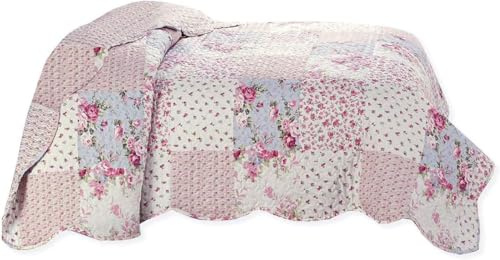 Delindo Lifestyle Tagesdecke Patchworkdecke Rosen im Landhausstil, Bettüberwurf im Patchwork Design, 220x240 cm