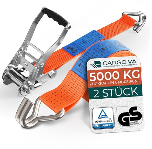 Schwerlast 5000kg Ratschengurte 6m - TÜV/GS & DIN Geprüft - Spanngurte mit Ratsche und Haken - QR Label Anleitung - Sicher & Robust [2er Set]