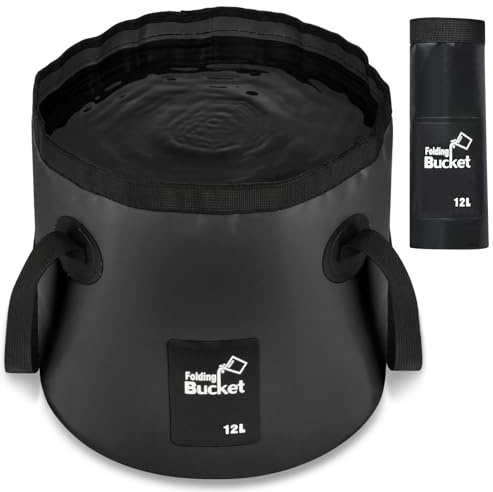 Flintronic Faltbarer Eimer Outdoor Faltschüssel 12L, Platzsparend Outdoor Falteimer, Faltbarer Fischeimer, Aus Langlebigem Planen Gewebe, Als Sandkasten Camping Eimer, Spülschüssel, Schwarz
