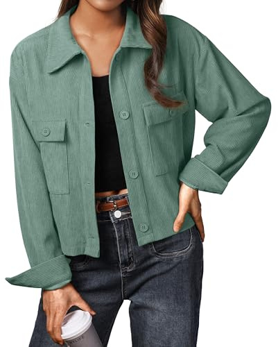 IWOLLENCE Cordjacke Damen Hemdjacke Cordhemd Kurzjacke Langarm Revers Button-Down Shacket Mantel