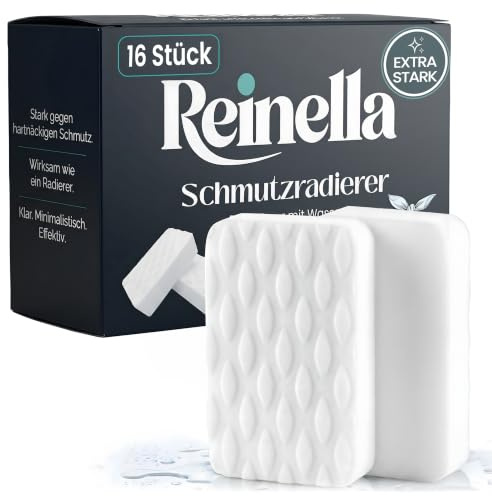 Reinella Melamin Schmutzradierer Schwamm 16 Stück – Hochdicht & Formstabil | Zauberschwamm & Magic Eraser Sponge für Wand, Küche, Bad, Auto & Schuhe, Radierschwamm, reinigt nur mit Wasser