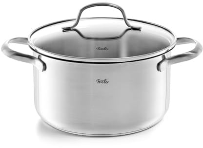 Fissler San Francisco Edelstahl-Kochtopf 20 cm (3,3 L) mit Glasdeckel – Edelstahl 18/10, Superthermic Boden, Messskala, Schüttrand, Induktion