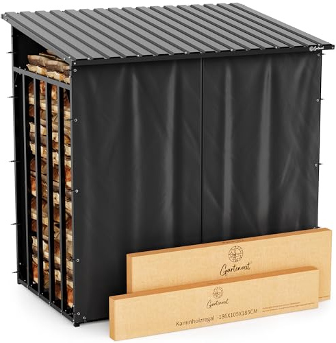 Gartenzeit® Kaminholzregal Außen XXXL 186x105x185cm – 3,45m³, 5,25SRM, Metallrahmen 30x30mm, Metalldach, feuerverzinkt, 105cm tief, Brennholzregal Holzstapelhilfe Holzunterstand Außen… (FH_003)