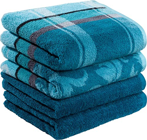 Erwin Müller Handtuch-Set 4er-Pack Petrol Größe 50x100 cm - Ludwigsburg - 100% Baumwolle - kuschelweich, saugstark, voluminös - praktisch durch beidseitige Schlaufen (weitere Farben)