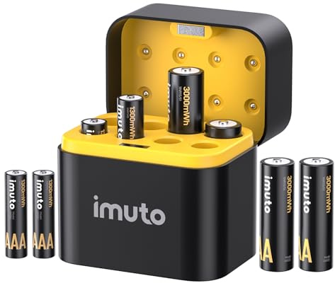 imuto 1.5V Wiederaufladbare Lithium Akku-Set (4X AA + 4X AAA) mit Smart Ladecase – 3000mWh/1300mWh Hochleistungsbatterien, 1600 Ladezyklen