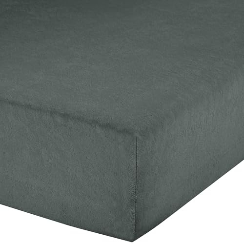 Erwin Müller Spannbettlaken, Spannbetttuch Erding Frottee-Stretch anthrazit Größe 90x190 cm - 100x200 cm - hautsympathisch, kuschelig, bügelfrei, Rundumgummi