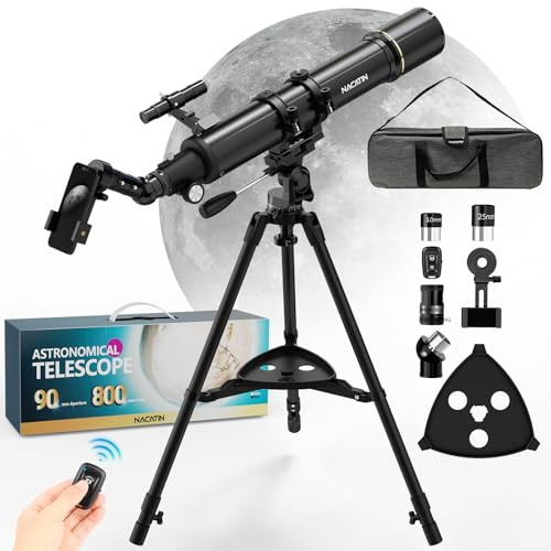 Astronomie Teleskop für Erwachsene & Anfänger - 90mm Öffnung 800mm Refraktor mit 32X-240X Vergrößerung, stabilem Eisenstativ, Smartphone-Adapter & Rucksack - für Mond, Planeten & Sternebeobachtung
