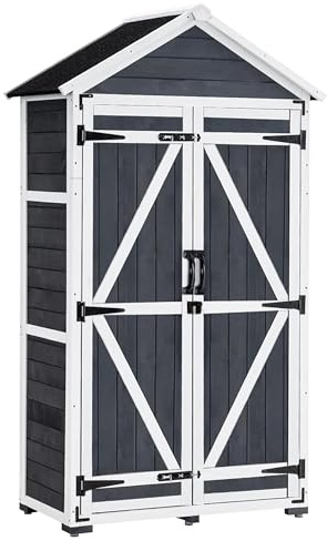 MCombo Gartenschrank Geräteschuppen Werkzeugschrank Outdoor-Schrank Gartenbox mit Satteldach aus Holz Grau/Natur 1000EY, 48 X 90 X 178 cm (Grau)
