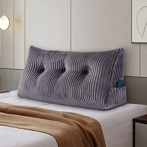 SLIGUY Rückenkissen Lang Keilkissen Lendenkissen, Bett-Rückenstütze Keilform Rückenstützkissen Stützkissen Sitzkissen für Bett Sofa Kopfteil Lesekissen Kopfteilkissen(100 x 50 x 20 cm, grau)